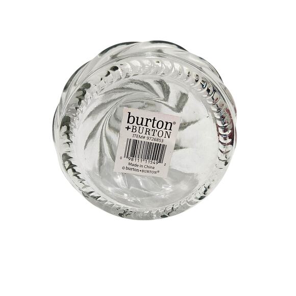 burton+BURTON Clear Swirled Pressed Glass Single Bud Vase With Scalloped Lip New - Picture 4 of 6
